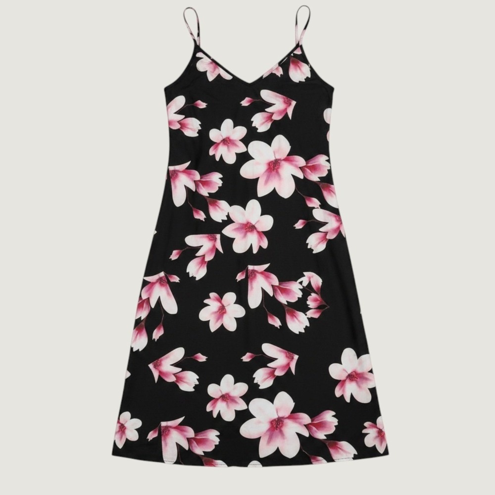 Zanzea Floral Maxi Dress Black Pink White Lily Print V-Neck Pockets Size 6